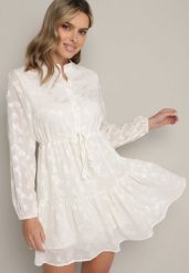 Jasnobeżowa Rozkloszowana Sukienka z Tkaniny Plumeti ze Ściągaczem w Talii i Falbanką Ilisia. Brązowe sukienki damskie Born2be, bez wzorów, z tkaniny, boho, bez ramiączek. W wyprzedaży za 72.24 zł.