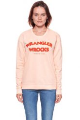 BLUZA WRANGLER DAMSKA WROCKS SWEAT PEACH PARFAIT W601OHYUD 112130375. Pomarańczowe bluzy damskie Wrangler, xs, z aplikacjami, bez kaptura. W wyprzedaży za 69.99 zł.