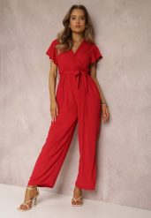 Czerwony Kombinezon z Wiskozy Zotolio. Czerwone sukienki damskie Renee, bez wzorów, z materiału, eleganckie, bez ramiączek. W wyprzedaży za 55.99 zł.