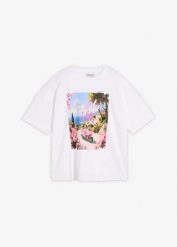 T-shirt oversize z czystej bawełny organicznej. Białe t-shirty damskie bonprix, bez wzorów, z bawełny, bez kołnierzyka. Za 67.99 zł.