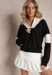 Czarna Bawełniana Bluza z Suwakiem w Stylu Polo Torellia. Czarne bluzy damskie Renee, bez wzorów, z bawełny, bez kaptura. Za 79.99 zł.