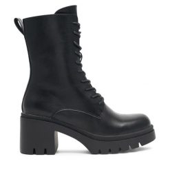 Trzewiki Jenny Fairy. Czarne botki damskie Jenny Fairy, bez obcasa, na słupku, bez zapięcia. Za 159.99 zł.