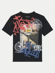 Guess T-Shirt L5RI11 K8HM4 Czarny Regular Fit. Czarne t-shirty i koszulki chłopięce Guess, z aplikacjami, z bawełny, bez kołnierzyka, bez ramiączek. Za 79.99 zł.