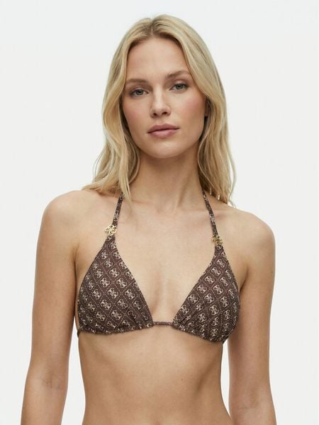 Guess Góra od bikini E6GJ48 KCBJ0 Brązowy. Brązowe bikini Guess, z aplikacjami, z syntetyku. Za 329.99 zł.