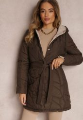 Brązowa Kurtka Pikowana z Paskiem Dwurzędowa Vandend. Brązowe kurtki damskie Renee, na zimę, s, bez wzorów, z materiału. Za 169.99 zł.