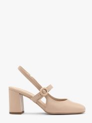 Beżowe czółenka typu slingback LUIZA. Brązowe czółenka damskie Ryłko, bez wzorów, z gumy, bez obcasa, na obcasie. W wyprzedaży za 299.99 zł.