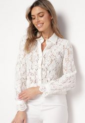 Biała Koronkowa Koszula Zapinana Analeta. Białe koszule damskie Born2be, m, bez wzorów, z koronki, eleganckie, bez kołnierzyka, bez ramiączek. Za 109.99 zł.