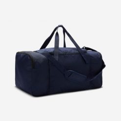 Torba sportowa Decathlon Essential 75 l. Niebieskie torby podróżne Decathlon, bez wzorów, z materiału. Za 79.99 zł.