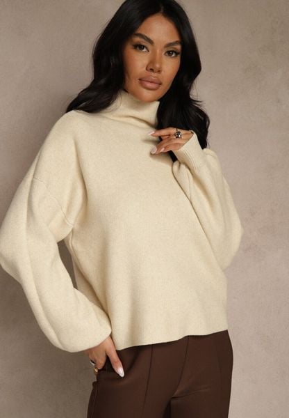 Jasnobeżowy Golf Ozdobiony Ściągaczami Wedena. Brązowe golfy damskie Renee, l, bez wzorów, z jeansu, bez ramiączek. Za 79.99 zł.