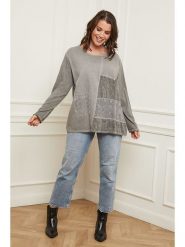 Curvy Lady Koszulka w kolorze szarym rozmiar: 44/46. Szare koszulki damskie Curvy Lady, bez wzorów, z koronki, z asymetrycznym kołnierzem, bez ramiączek. Za 113.63 zł.