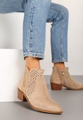 Beżowe Ażurowe Botki Vices na Obcasie w Stylu Kowbojek Selrith. Brązowe botki damskie Born2be, z jeansu, bez obcasa, na obcasie, bez zapięcia. Za 119.99 zł.