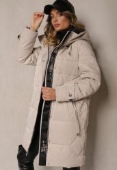 Beżowa Kurtka o Pikowanym Dłuższym Fasonie z Nieodpinanym Kapturem Luciandra. Brązowe kurtki damskie Renee, na zimę, l, bez wzorów, z materiału. Za 329.99 zł.