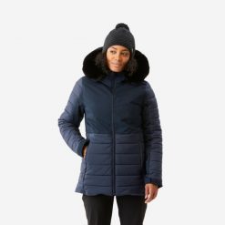 Kurtka narciarska damska Wedze 100 Warm. Niebieskie kurtki damskie WED'ZE, na zimę, m, bez wzorów, z futra, bez kaptura. Za 349.99 zł.