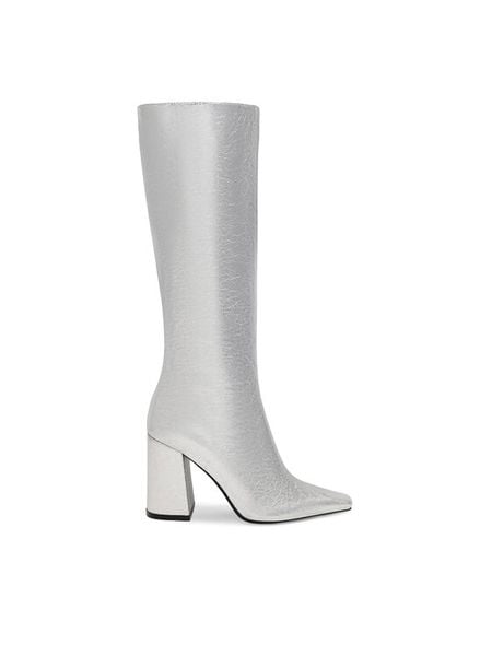 Nine West Kozaki SAMAA SJ1453-2 Srebrny. Szare kozaki damskie Nine West, ze skóry, bez obcasa, na słupku, bez zapięcia. Za 230.99 zł.