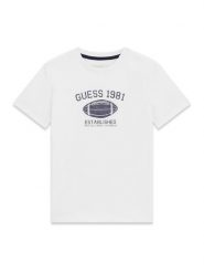 Guess T-Shirt L6YI05 K3711 Biały Regular Fit. Białe t-shirty i koszulki chłopięce Guess, z aplikacjami, z bawełny, bez kołnierzyka, bez ramiączek. Za 84.99 zł.