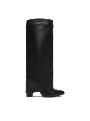 DeeZee Kozaki HY316-1 Czarny. Czarne kozaki damskie DeeZee, ze skóry, bez obcasa, na słupku, bez zapięcia. Za 249.99 zł.