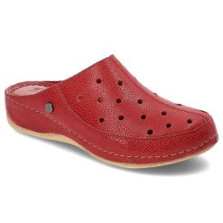 Bordowe Klapki Pollonus Wygodne Skórzane Buty Damskie. Czerwone klapki damskie Pollonus, bez wzorów, ze skóry, bez obcasa, na obcasie, bez zapięcia. Za 199.00 zł.