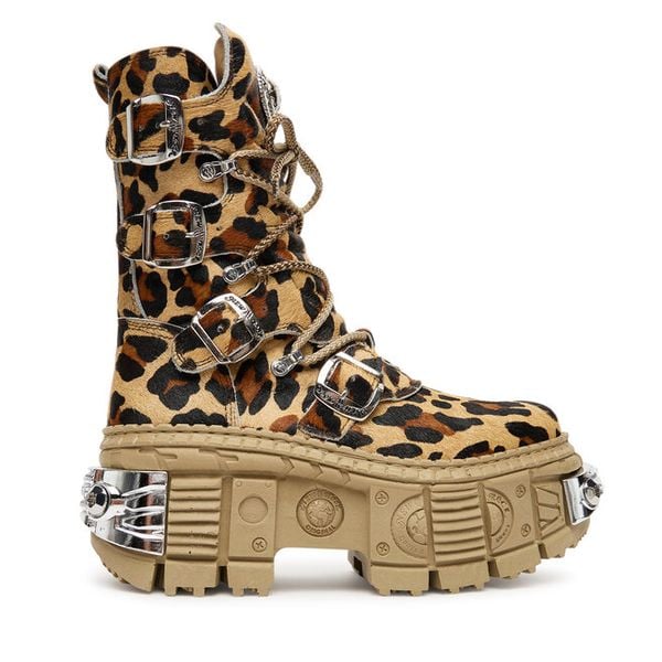 Trzewiki NEW ROCK. Brązowe botki damskie NEW ROCK, rockowe, bez obcasa, na koturnie, bez zapięcia. Za 1,729.00 zł.