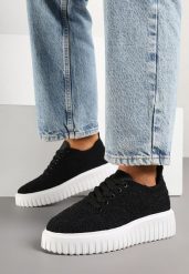 Czarne Sneakersy na Grubej Podeszwie z Ażurową Cholewką Ellisene. Czarne obuwie sportowe damskie Born2be, bez zapięcia. Za 89.99 zł.