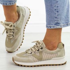 Beżowe skórzane sneakersy damskie Vinceza 66746. Brązowe obuwie sportowe damskie VINCEZA, na lato, z jeansu, bez zapięcia, trekkingowe. Za 229.00 zł.