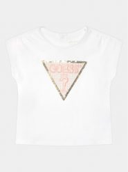 Guess T-Shirt K4GI11 K6YW4 Biały Regular Fit. Białe koszulki i t-shirty dziewczęce Guess, z aplikacjami, z bawełny, bez kołnierzyka, bez ramiączek. Za 169.99 zł.