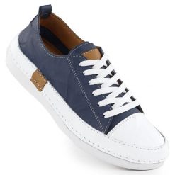 Skórzane niskie trampki niebieskie T.Sokolski 8260. Niebieskie trampki damskie T.Sokolski, bez wzorów, ze skóry, bez zapięcia. Za 249.99 zł.