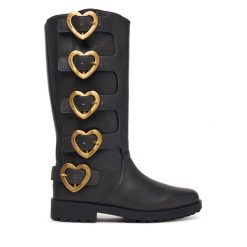 Kozaki LOVE MOSCHINO. Czarne kozaki damskie Love Moschino, bez obcasa, na płaskiej podeszwie, bez zapięcia. Za 1,669.00 zł.