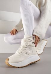 Beżowe Sneakersy Śniegowce Vices na Platformie Ozdobione Trójkątną Aplikacją Ficebia. Brązowe obuwie sportowe damskie Renee, z jeansu, bez zapięcia. Za 109.99 zł.