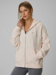 4F Bluza dresowa loose z kapturem damska - kremowa M. Brązowe bluzy damskie 4F, m, bez wzorów, z dresówki. Za 159.99 zł.