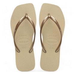 Japonki damskie Havaianas Slim Square. Brązowe klapki damskie Havaianas, bez wzorów, bez obcasa, bez zapięcia. Za 94.99 zł.