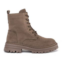Brązowe sznurowane workery damskie Sergio Leone. Brązowe botki damskie na jesień, bez obcasa, bez zapięcia. Za 245.97 zł.