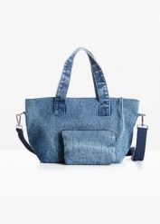Torba typu shopper. Niebieskie shopper bag bonprix, bez wzorów, z denimu, duże, bez dodatków. Za 149.99 zł.