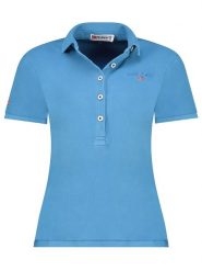 Geographical Norway Koszulka polo "Kars" w kolorze niebieskim rozmiar: XL. Niebieskie bluzki damskie Geographical Norway, xl, bez wzorów, z bawełny, bez kołnierzyka, bez ramiączek. Za 83.42 zł.