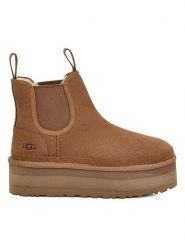 UGG Skórzane sztyblety "W Neumel Platform Chelsea" w kolorze jasnobrązowym rozmiar: 42. Brązowe botki damskie Ugg, z wełny. Za 592.99 zł.