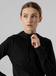 4F Bluza treningowa rozpinana z kapturem damska XS. Czarne bluzy damskie 4F, xs, bez wzorów, z dzianiny, z kapturem. Za 179.99 zł.
