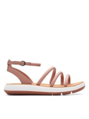 Clarks Skórzane sandały w kolorze jasnoróżowym rozmiar: 38. Różowe sandały damskie Clarks, bez wzorów, z otwartym noskiem, bez obcasa, bez zapięcia. Za 219.60 zł.