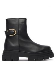 Tommy Hilfiger Botki Leather Chunky Th Buckled Boot FW0FW09549 Czarny. Czarne botki damskie Tommy Hilfiger, bez obcasa, na płaskiej podeszwie, bez zapięcia. Za 749.99 zł.