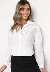 Biała Koszula z Bawełny z Falbanką Aloson. Białe koszule damskie Born2be, uniwersalny, bez wzorów, z bawełny, eleganckie, bez kołnierzyka, bez ramiączek. Za 109.99 zł.