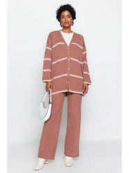 Trendyol 2-częściowy zestaw w kolorze szaroróżowym rozmiar: S. Różowe kardigany damskie Trendyol, s, bez wzorów, prążkowane. Za 113.63 zł.