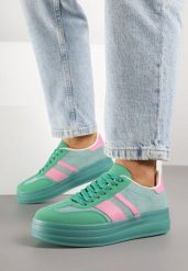 Zielono-Różowe Sneakersy Tenisówki z Ozdobnymi Paskami Melinella. Zielone obuwie sportowe damskie Born2be, z jeansu, bez zapięcia, tenisowe. Za 109.99 zł.