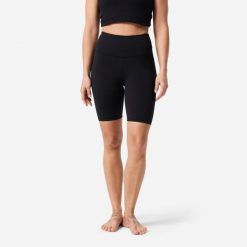 Legginsy do jogi i pilatesu damskie Domyos. Czarne legginsy damskie DOMYOS, l, bez wzorów, z materiału. Za 69.99 zł.