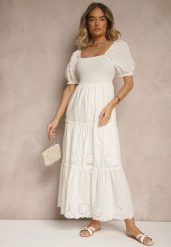 Biała Sukienka z Bawełny Ozdobiona Haftem Iffirina. Białe sukienki damskie Renee, z aplikacjami, z bawełny, bez ramiączek. W wyprzedaży za 143.99 zł.