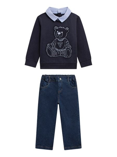 Guess Komplet bluzka i spodnie N5BG15KAX74 Granatowy Regular Fit. Niebieskie t-shirty i koszulki chłopięce Guess, z aplikacjami, z bawełny, bez kołnierzyka, bez ramiączek. Za 199.99 zł.