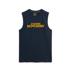 Damski tank top Superdry Sport Luxe. Niebieskie koszulki sportowe damskie Superdry, bez wzorów, bez ramiączek. W wyprzedaży za 121.20 zł.