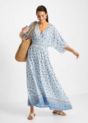Długa sukienka z czystej wiskozy. Niebieskie sukienki damskie bonprix, bez wzorów, z wiskozy, eleganckie, bez ramiączek. Za 159.99 zł.