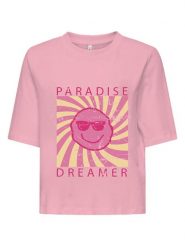 ONLY Koszulka w kolorze jasnoróżowym rozmiar: L. Różowe bluzki damskie Only, l, bez wzorów, z bawełny, bez kołnierzyka, bez ramiączek. Za 43.99 zł.