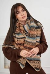 6072 Szal damski camelowy + czarny. Czarne szaliki damskie Kesi Włoski, z aplikacjami, z materiału. Za 150.97 zł.