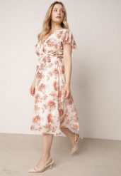 Różowa Romantyczna Sukienka Kopertowa z Wiązanym Paskiem i Brokatem Yael. Czerwone sukienki damskie Born2be, bez wzorów, biznesowe, bez ramiączek. Za 119.99 zł.