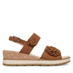 Sandały Caprice. Brązowe sandały damskie Caprice, bez wzorów, bez obcasa, na koturnie, bez zapięcia. Za 339.99 zł.