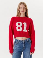 Guess Jeans Sweter W5YR33 Z3HM1 Czerwony Regular Fit. Czerwone swetry klasyczne damskie Guess Jeans, xxl, z bawełny, bez kołnierzyka. Za 299.99 zł.